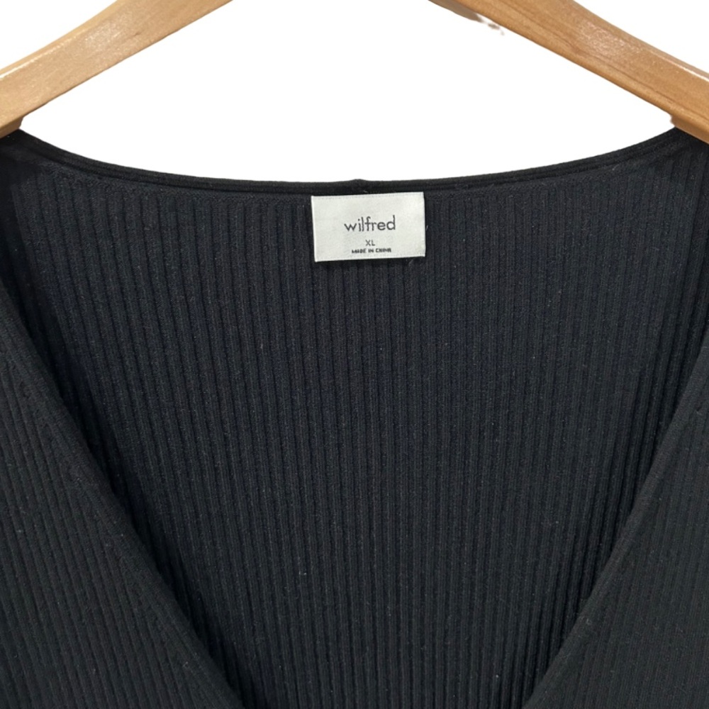 Wilfred Aritzia Gabrielle sweater dress XL black midi ribbed bodycon v-neck NWT - Picture 8 of 10